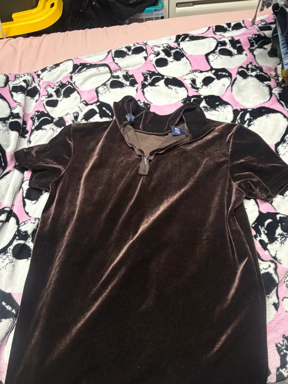Vintage GAP Brown Velvet Short-Sleeve Polo Hoodie
